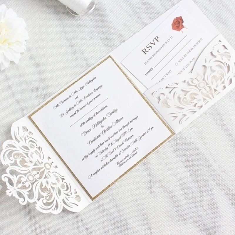 Square Flowers Tri-fold Laser Cutting Wedding Invitation Cards (1)