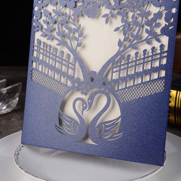 Timeless Navy Tree and Swan Laser Cut Wedding Invitations Lcz103 (2)