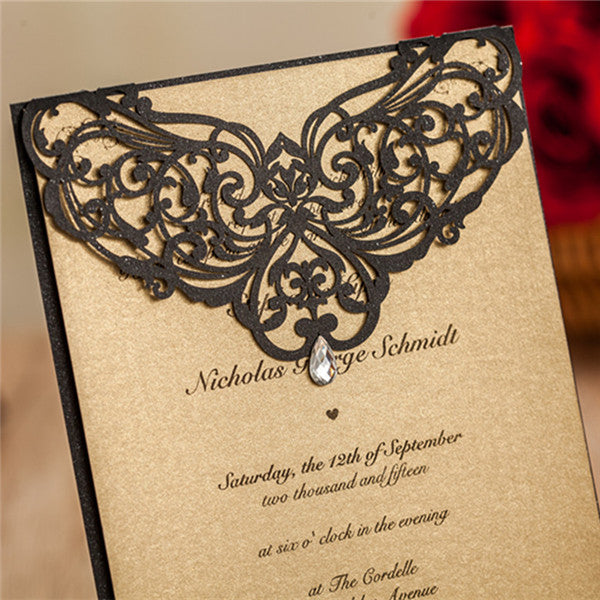 Traditional black and brown laser cut wedding invitations LC024_2
