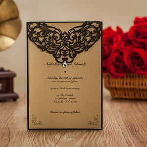 Traditional black and brown laser cut wedding invitations LC024_6