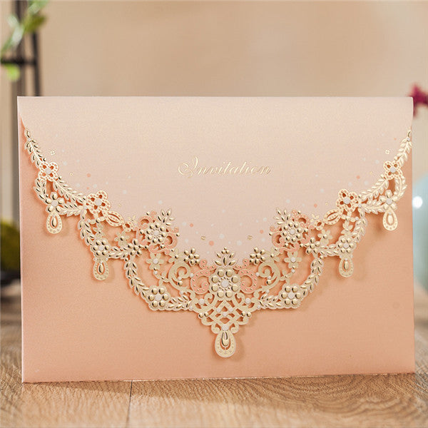 Trendy nude pink laser cut wedding invitations with ins style LC076 (1)