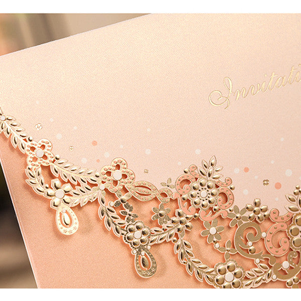 Trendy nude pink laser cut wedding invitations with ins style LC076 (4)