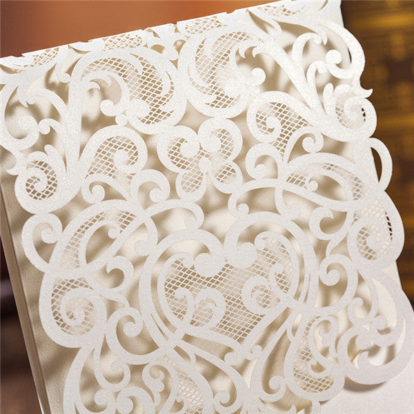 Uniuqe modern white laser cut pocket wedding invitations with rhinestone LC012_3
