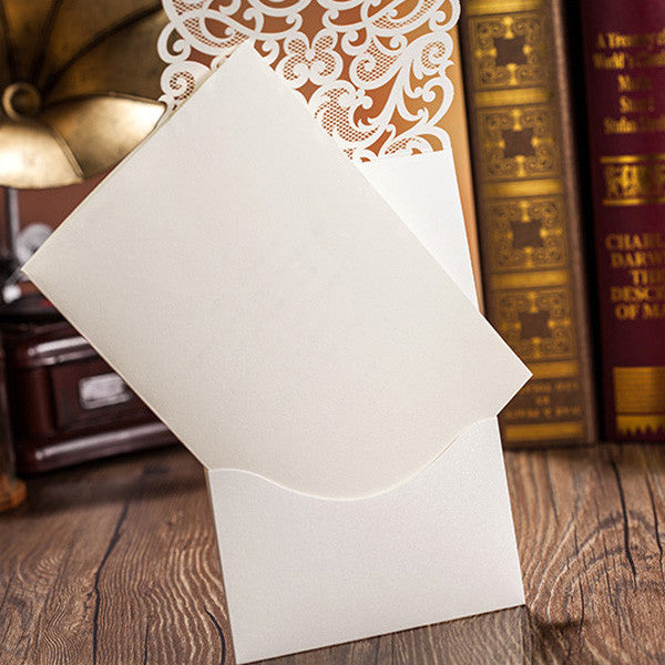 Uniuqe modern white laser cut pocket wedding invitations with rhinestone LC012_5