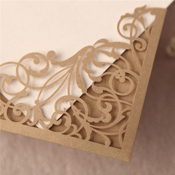 Vintage and simple gold laser cut pocket wedding invitations LC007_3