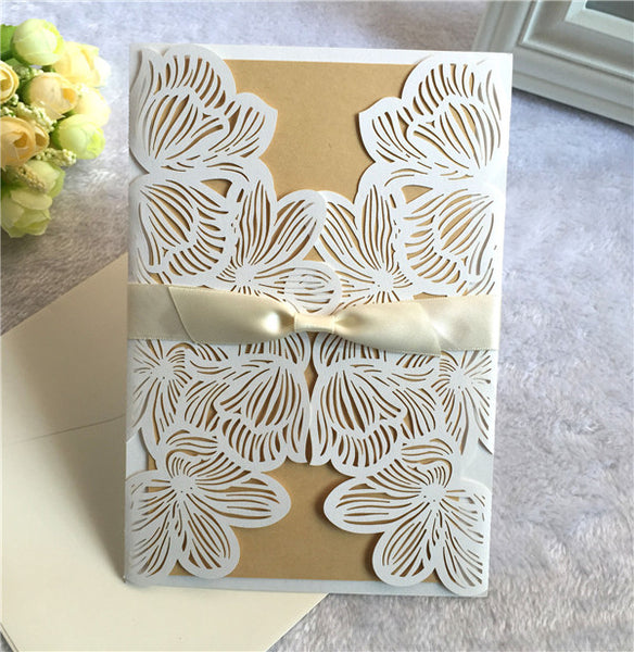 Vintage and sophisticated ivory and gold laser cut wedding invitations LC058_1