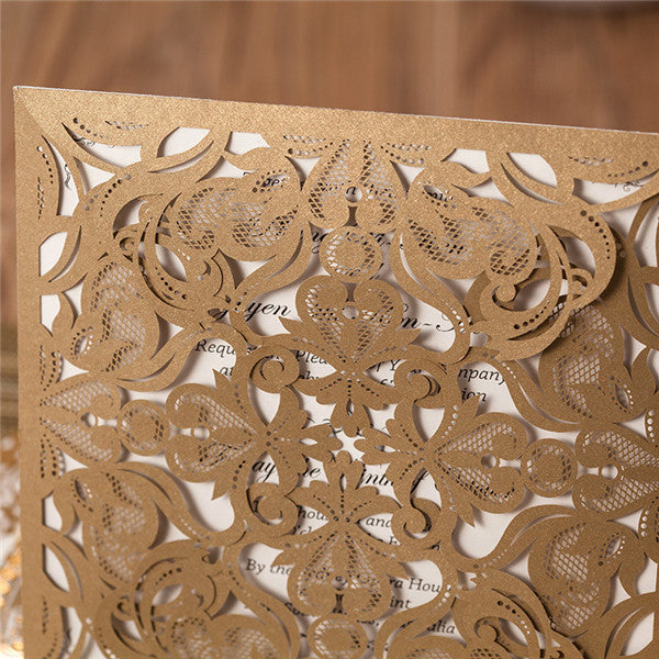 Vintage brown laser cut folded wedding invites LC019_3