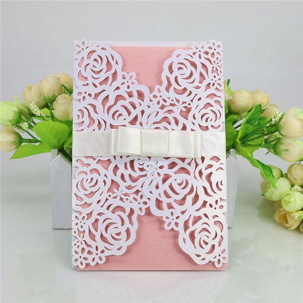 Vintage floral lace customized laser cut wedding invitations LC067_3