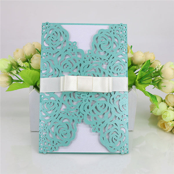 Vintage floral lace customized laser cut wedding invitations LC067_4