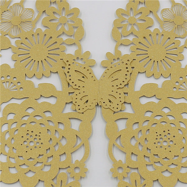 Vintage gold laser cut wedding invitations with butterflies LC046_4