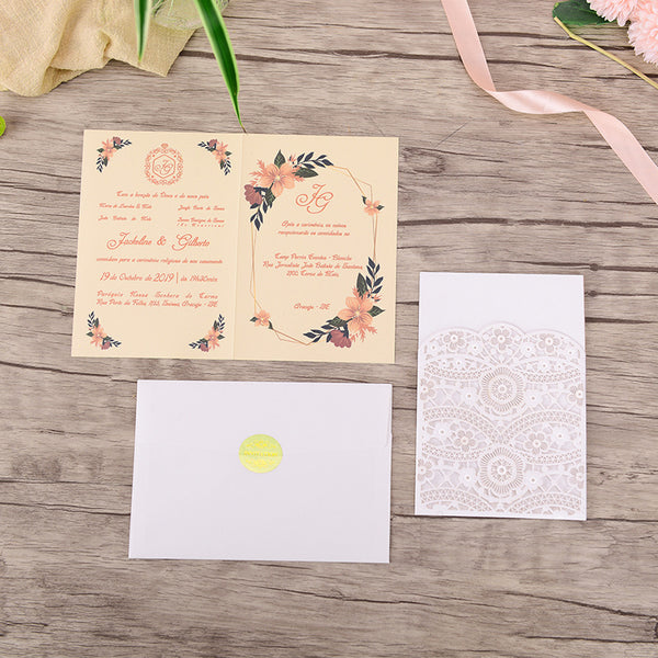 White Flower Detailed Laser Cut Wedding Invitations Lcz102 (5)