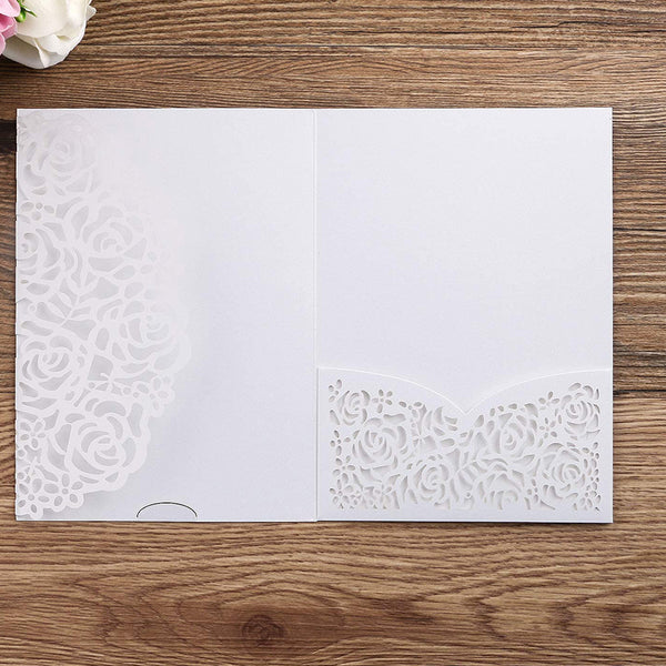 White Laser Cut Wedding Invitations Cards with Envelopes Ribbons (4)