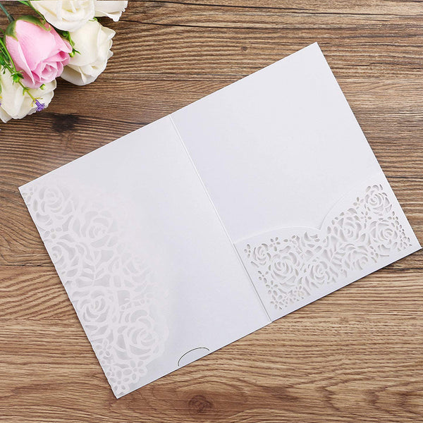 White Laser Cut Wedding Invitations Cards with Envelopes Ribbons (8)
