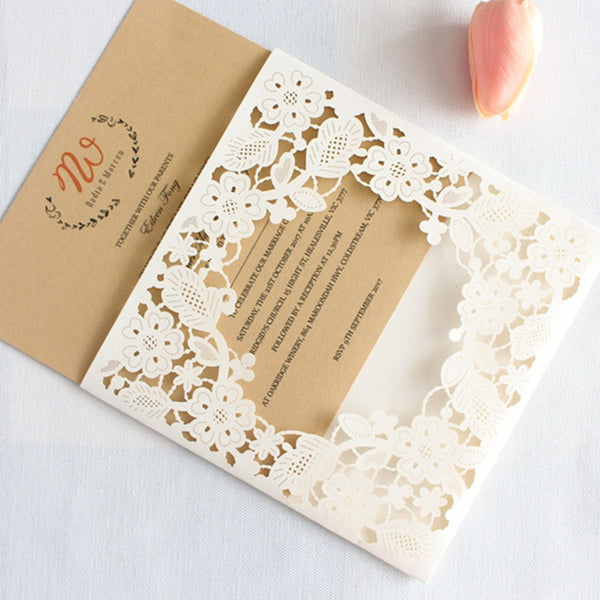 White floral rustic wedding invitation cards (3)
