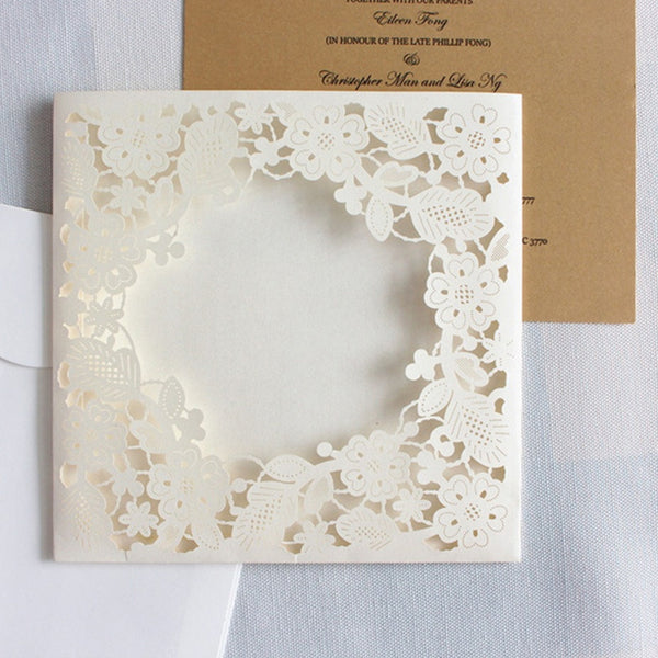 White floral rustic wedding invitation cards (5)