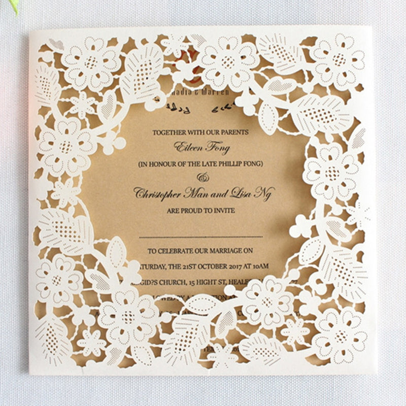 White floral rustic wedding invitation cards
