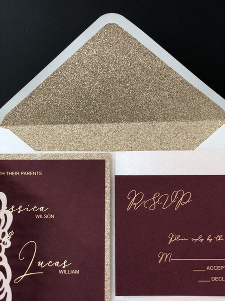 fall burgundy laser cut wedding invitations with blush pocket (1)