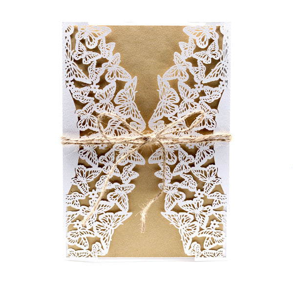 white lace butterfly laser cut wedding invitations with hemp cord LC062_4